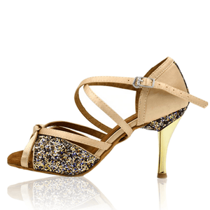 Victoria - Glitter Latin Dance Shoes (Golden)