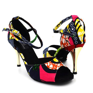 Red African Design Satin Latin Dance Shoes